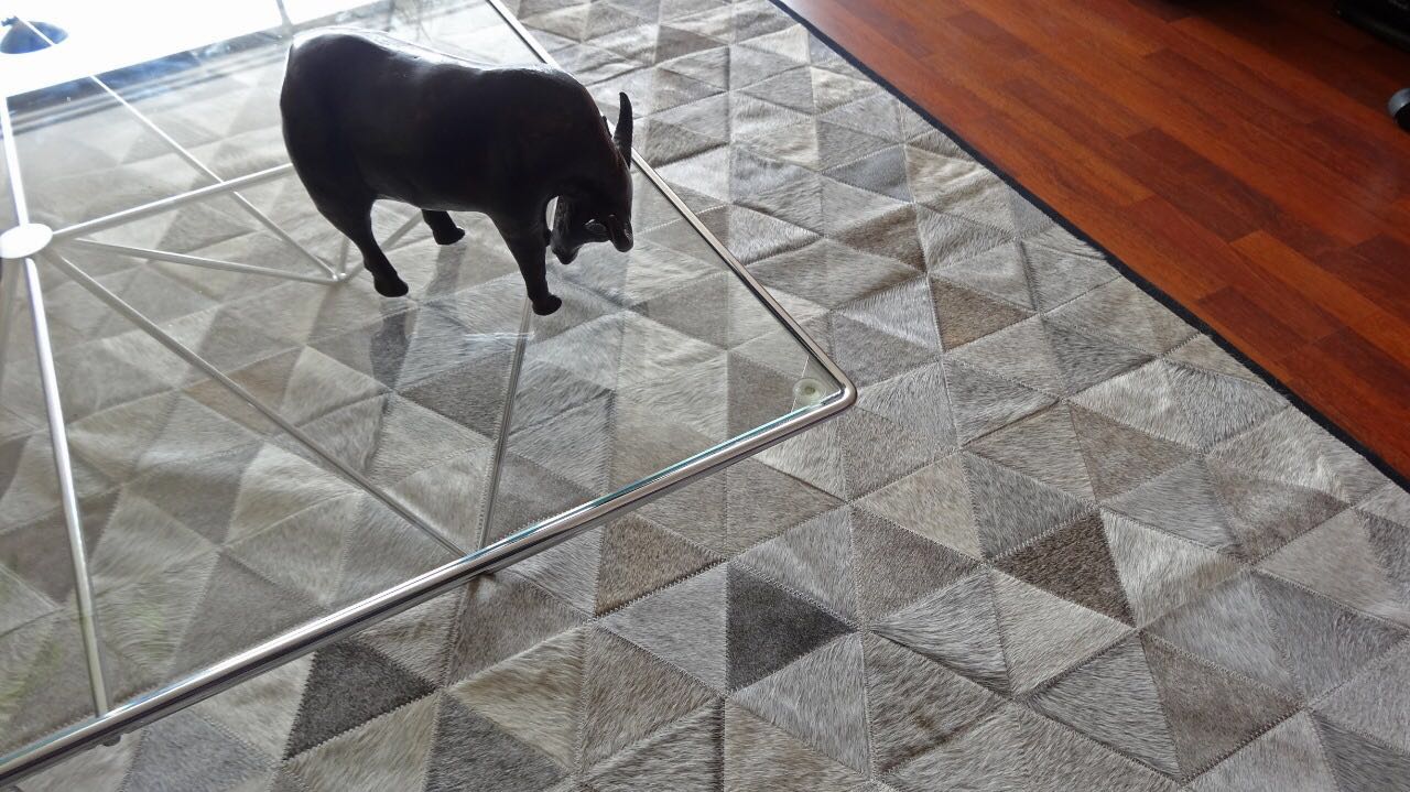 Alfombra artesanal de piel bovina en ambiente decorado, 10